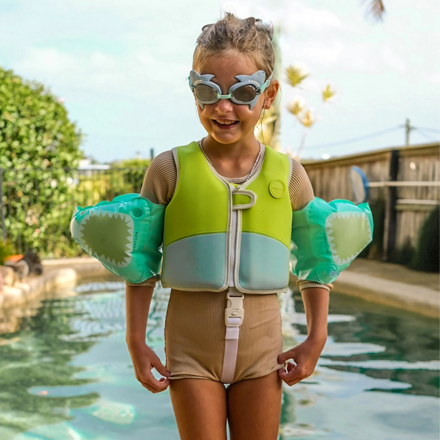Mini Swim Goggles - Salty The Shark Aqua